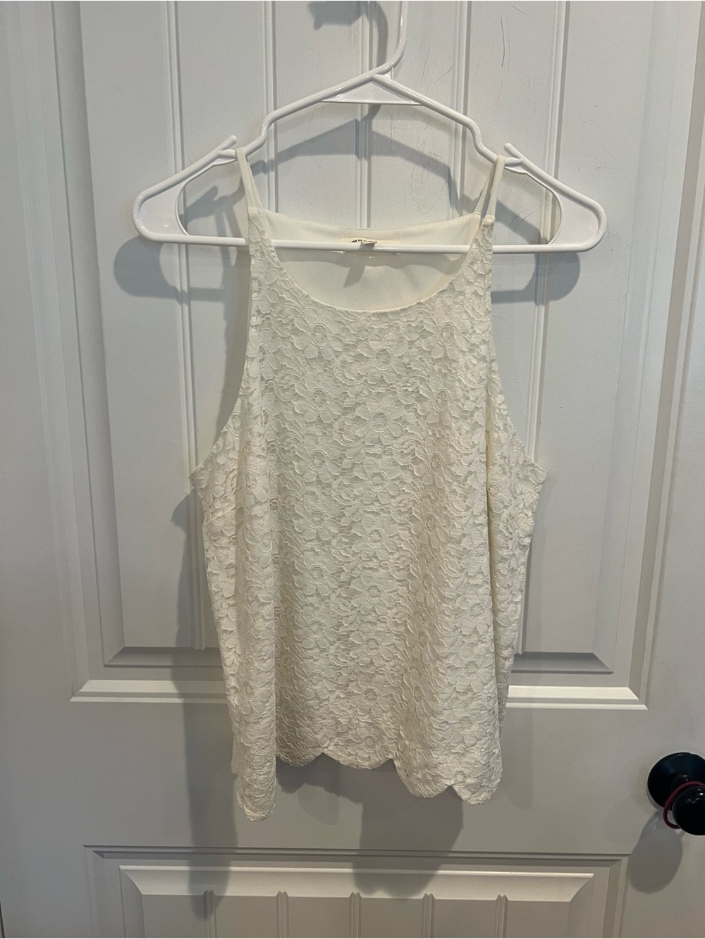 Monteau White Floral Lace Tank Top L Boho Romantic Cottagecore